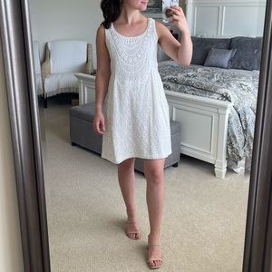 Solitaire White Ivory Scoop Neck Lace Crochet Sleeveless Dress size S